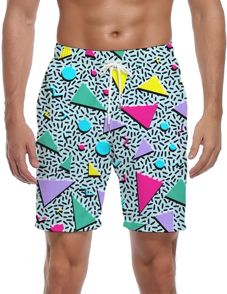 Men's Swim Trunks Quick Dry 3D Printed Beach Board Shorts with Pockets Cool Mesh Lining Bathing Suits