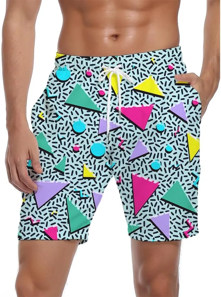 Men's Swim Trunks Quick Dry 3D Printed Beach Board Shorts with Pockets Cool Mesh Lining Bathing Suits