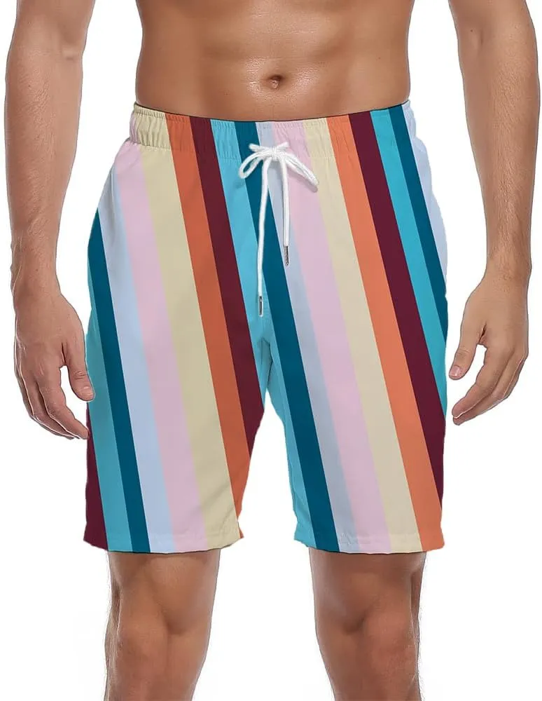 Men's Swim Trunks Quick Dry 3D Printed Beach Board Shorts with Pockets Cool Mesh Lining Bathing Suits