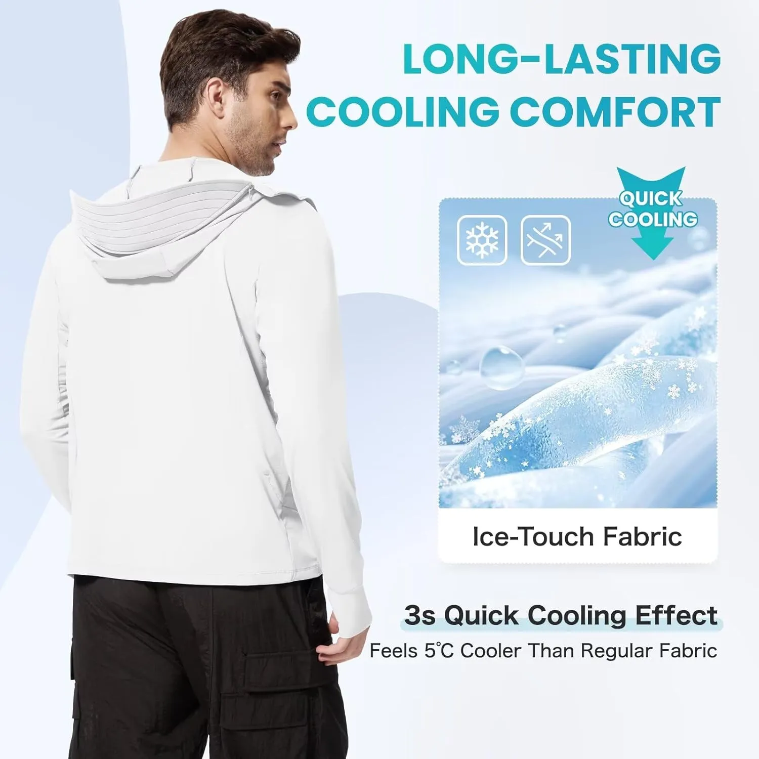 Men's UPF 50  Sun Protection Shirts Cooling SPF Hoodie Jacket Pocket Long Sleeve UV Clothing for Fishing Hiking