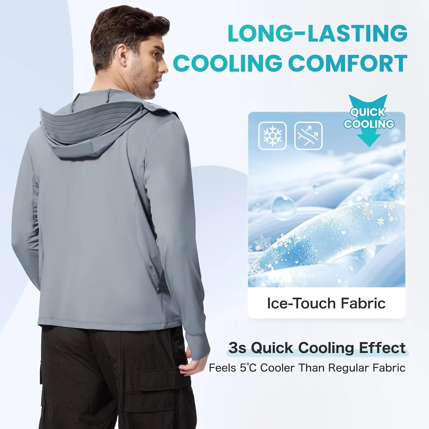 Men's UPF 50  Sun Protection Shirts Cooling SPF Hoodie Jacket Pocket Long Sleeve UV Clothing for Fishing Hiking