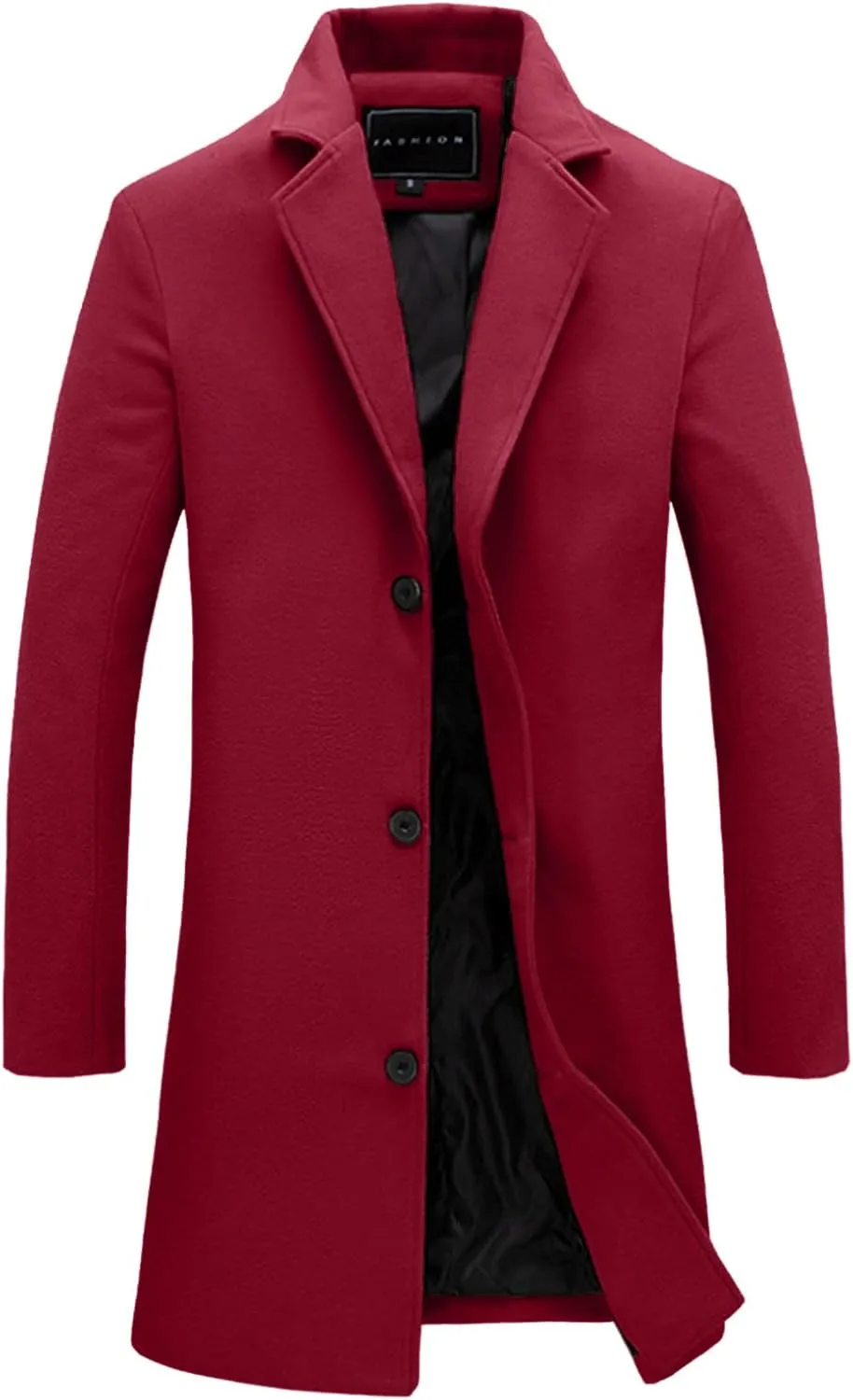 Mens Wool Blend Trench Coat Slim Fit Notched Collar Long Jacket Winter Overcoat Single Breasted Pea Coat wih Pockets
