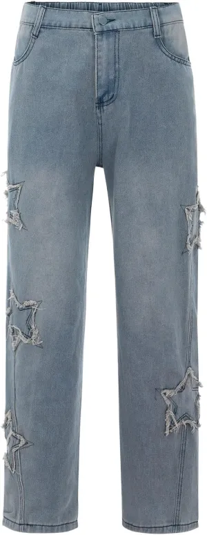 Mens Y2k Jeans Star High Waisted Hip Hop Y2K Streetwear Jeans Loose Baggy Embroidery Aesthetic Harajuku Denim Pants Trousers