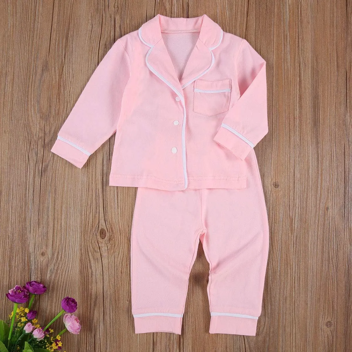 Merqwadd Toddler Baby Button-Down Pajamas Set, Cotton 2-PCS-PJs Set Shirt and Pants Sleepwear for Unisex Kids