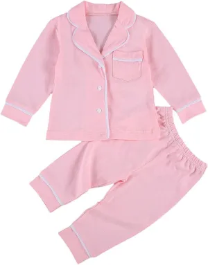 Merqwadd Toddler Baby Button-Down Pajamas Set, Cotton 2-PCS-PJs Set Shirt and Pants Sleepwear for Unisex Kids