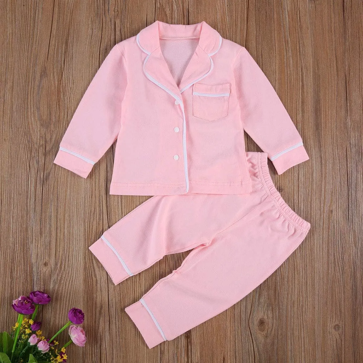 Merqwadd Toddler Baby Button-Down Pajamas Set, Cotton 2-PCS-PJs Set Shirt and Pants Sleepwear for Unisex Kids