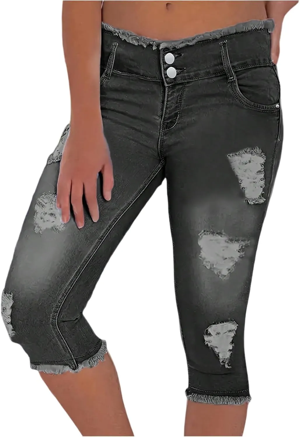 midelxp Capri Jeans for Women Stretch Low Rise Ripped Jeans with Pockets Sexy Skinny Distressed Denim Capris Y2k Crop Pants