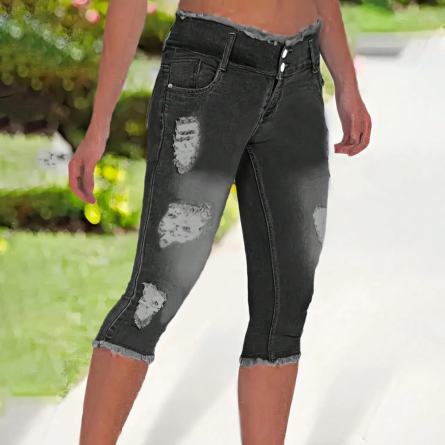 midelxp Capri Jeans for Women Stretch Low Rise Ripped Jeans with Pockets Sexy Skinny Distressed Denim Capris Y2k Crop Pants