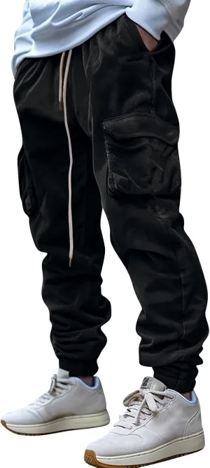 MIDOO Mens Cargo Pants Slim Fit Casual Drawstring Waist Joggers Lightweight Breathable Active Athletic Fishing Hiking Pants