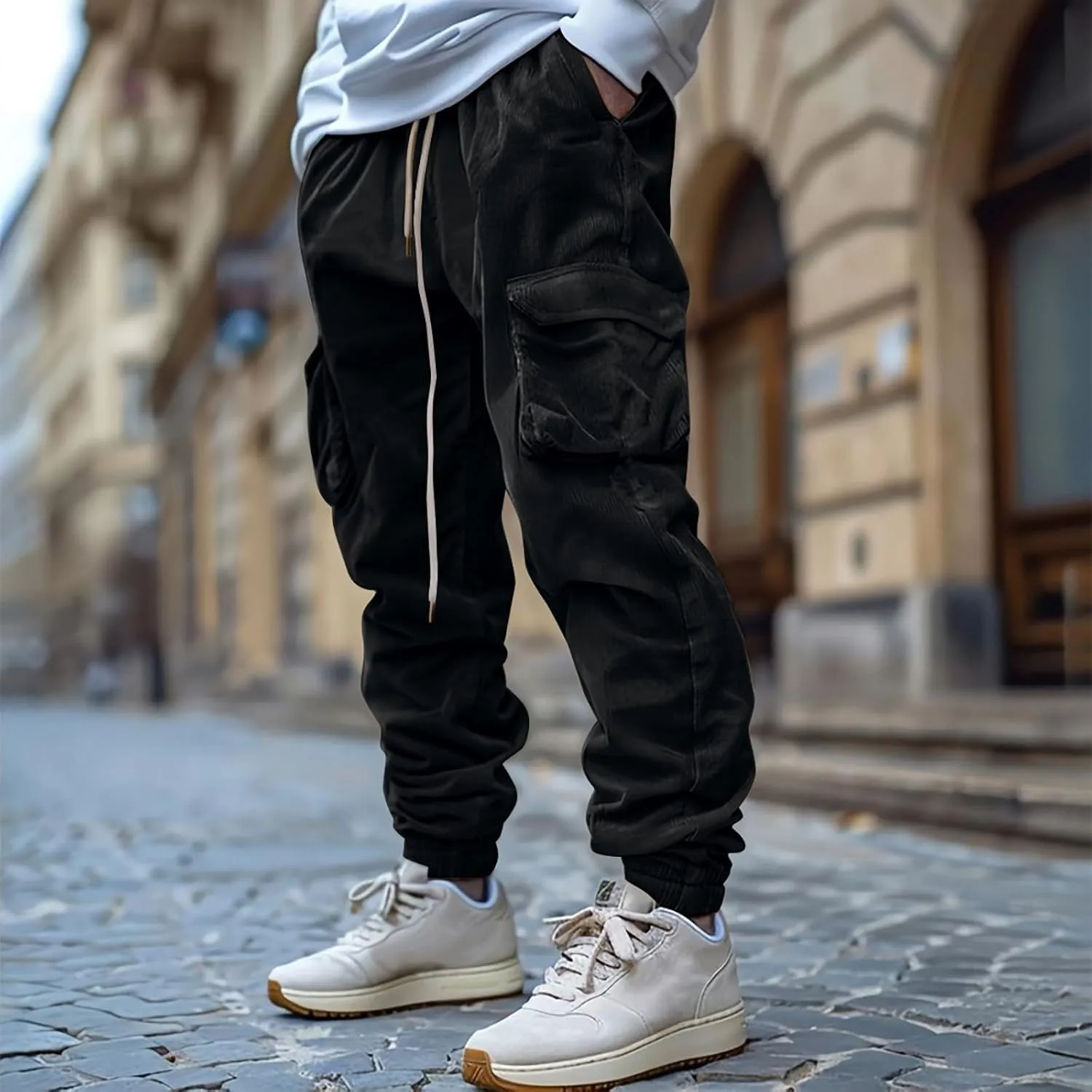 MIDOO Mens Cargo Pants Slim Fit Casual Drawstring Waist Joggers Lightweight Breathable Active Athletic Fishing Hiking Pants