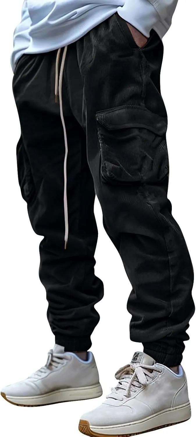 MIDOO Mens Cargo Pants Slim Fit Casual Drawstring Waist Joggers Lightweight Breathable Active Athletic Fishing Hiking Pants