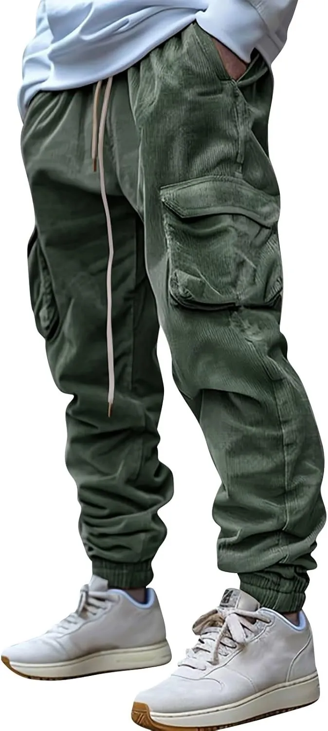 MIDOO Mens Cargo Pants Slim Fit Casual Drawstring Waist Joggers Lightweight Breathable Active Athletic Fishing Hiking Pants