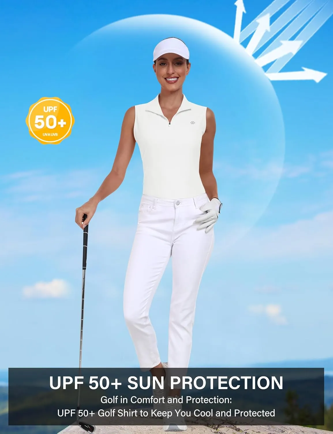 MoFiz Women's Sleeveless Golf Polo Tennis Shirts 1/4 Zip Quick Dry Lightweight Athletic Tank Tops for Running Workout