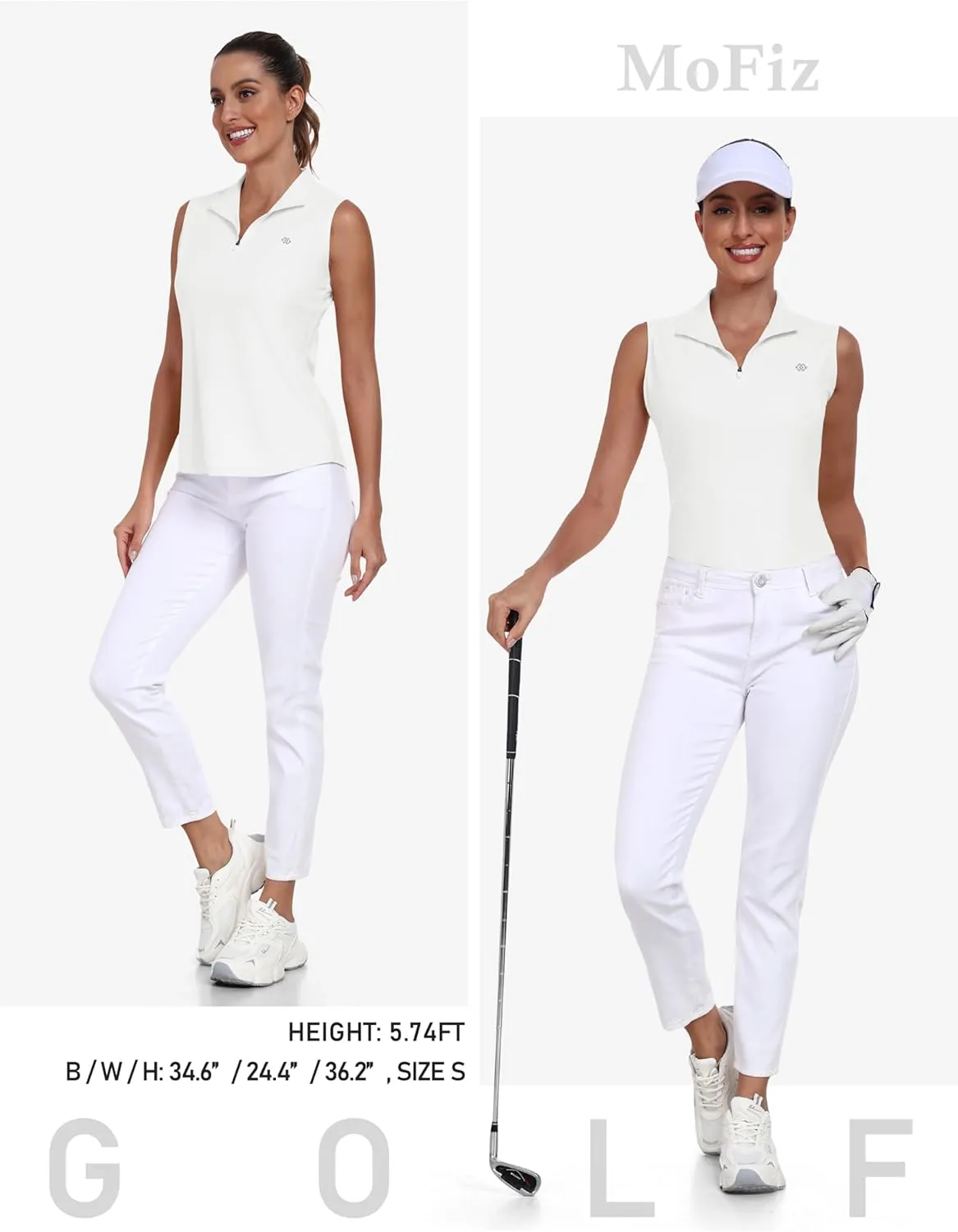 MoFiz Women's Sleeveless Golf Polo Tennis Shirts 1/4 Zip Quick Dry Lightweight Athletic Tank Tops for Running Workout