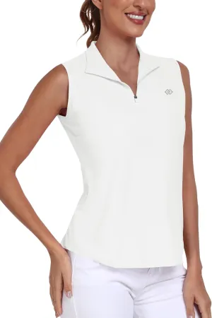 MoFiz Women's Sleeveless Golf Polo Tennis Shirts 1/4 Zip Quick Dry Lightweight Athletic Tank Tops for Running Workout
