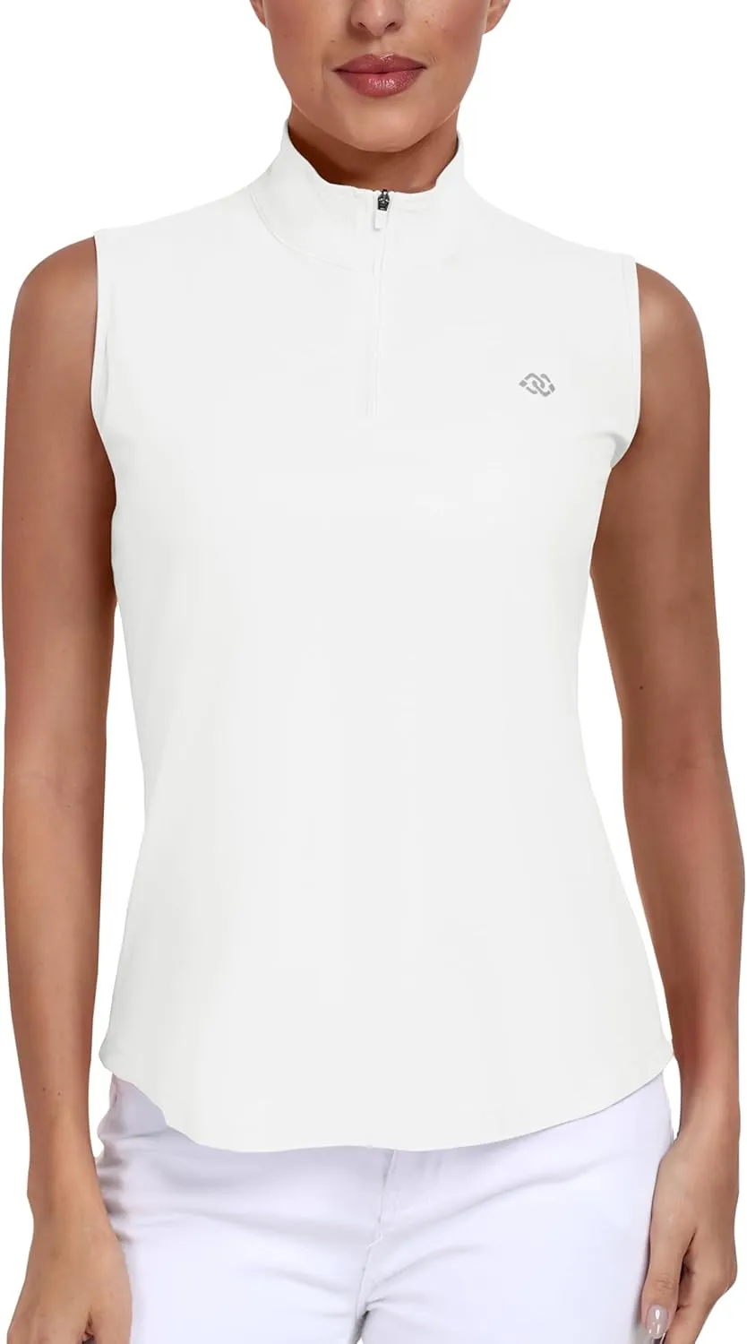 MoFiz Women's Sleeveless Golf Polo Tennis Shirts 1/4 Zip Quick Dry Lightweight Athletic Tank Tops for Running Workout