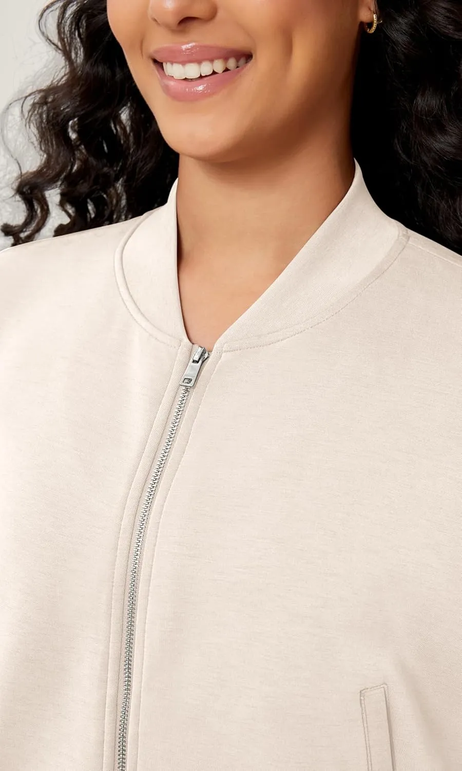 ODODOS Modal Soft Full-Zip Bomber Jacket for Women Long Sleeve Casual Fall Outfit Crop Top with Pockets