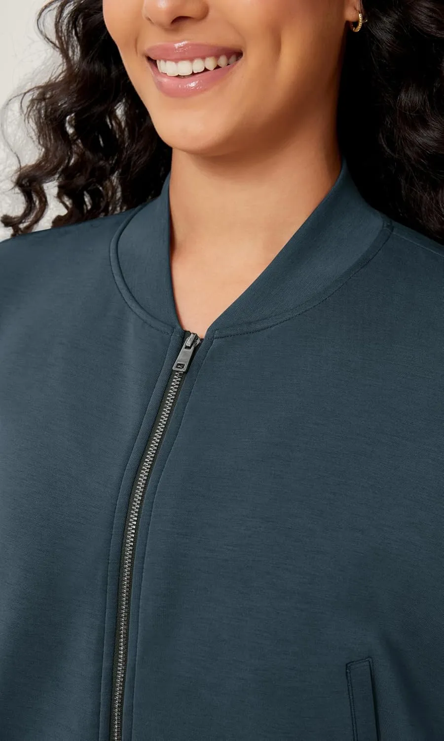 ODODOS Modal Soft Full-Zip Bomber Jacket for Women Long Sleeve Casual Fall Outfit Crop Top with Pockets