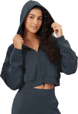 ODODOS Women's Modal Soft Full-Zip Cropped Hoodies with Pockets Long Sleeve Crop Casual Sweatshirts