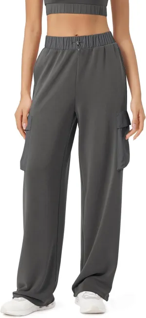 ODODOS Women's Modal Soft Wide Leg Cargo Pants with Pockets Adjustable Shockcord High Waist Loose Jogger Pants