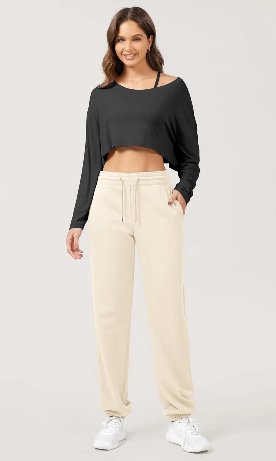 ODODOS Women's Sweatpants Cotton French Terry High Waist Drawstring Casual Lounge Pants with Pockets
