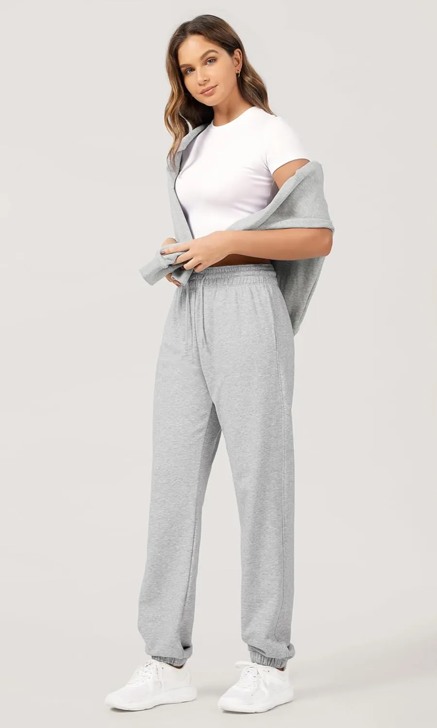 ODODOS Women's Sweatpants Cotton French Terry High Waist Drawstring Casual Lounge Pants with Pockets