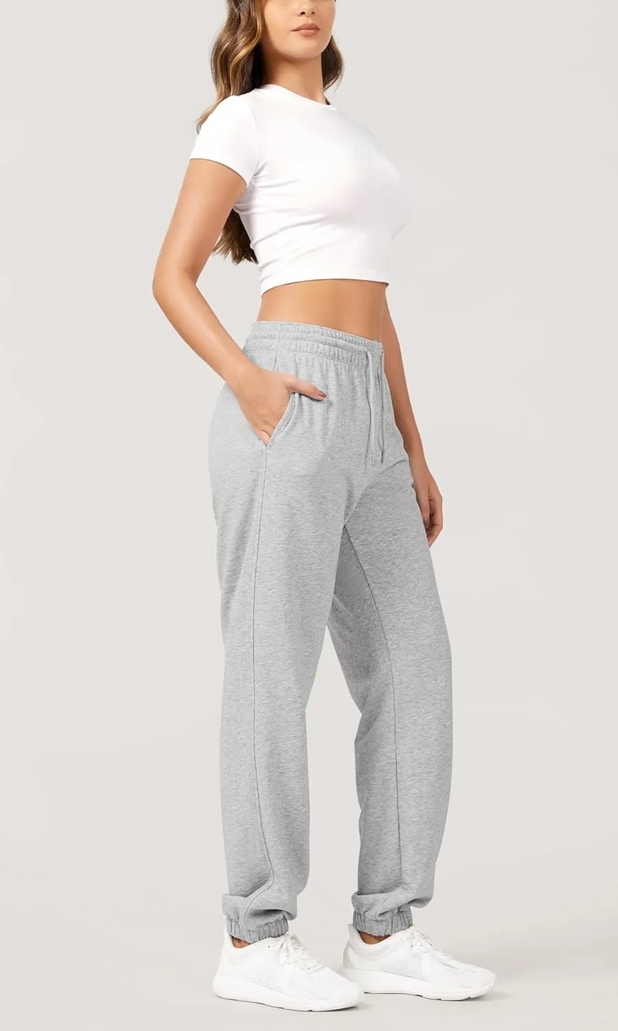 ODODOS Women's Sweatpants Cotton French Terry High Waist Drawstring Casual Lounge Pants with Pockets