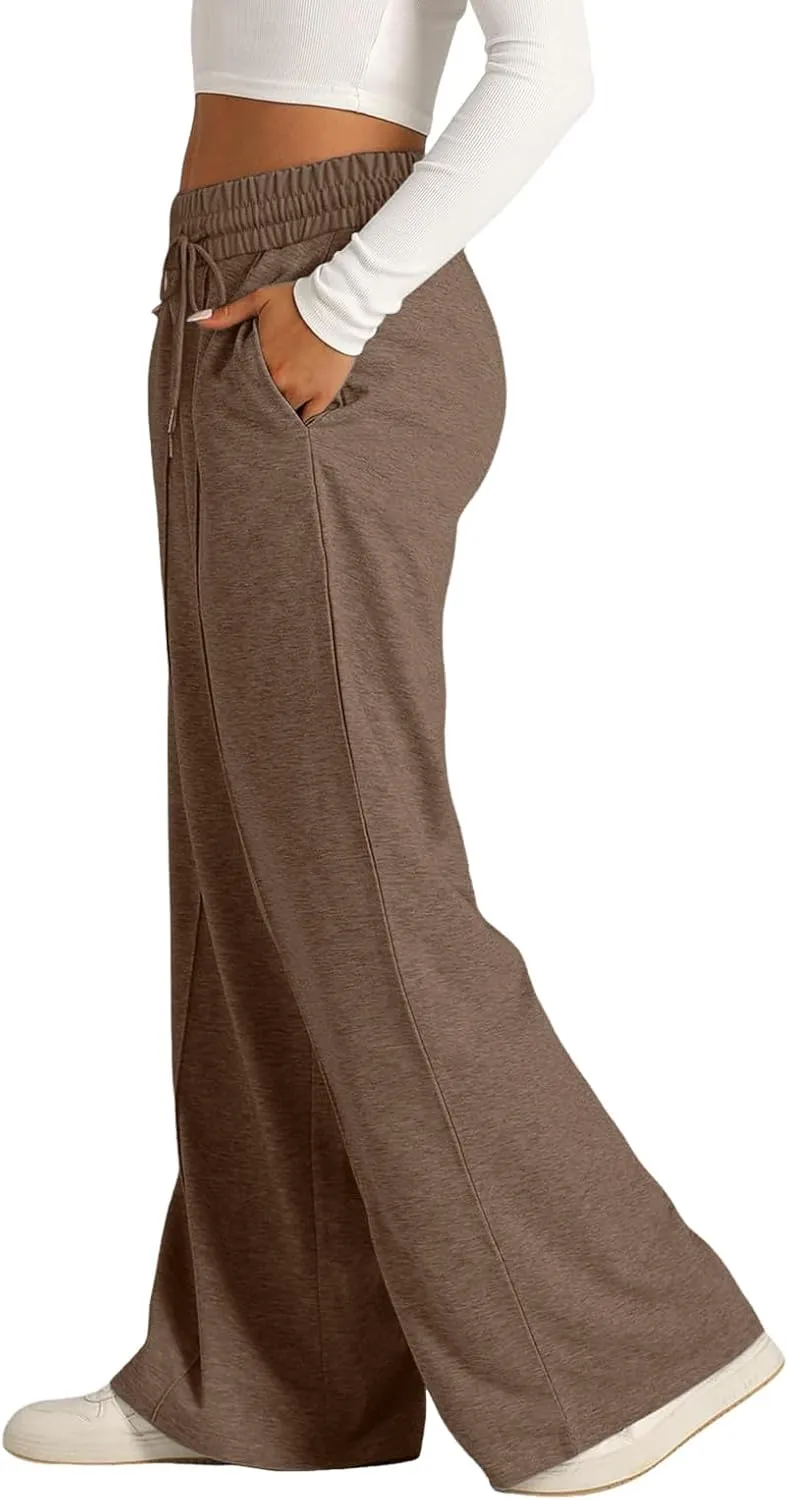 Oversized Wide Leg Sweatpants Women Elastic Drawstring Baggy Straight Leg Open Bottom Lounge Comfy Joggers Trousers