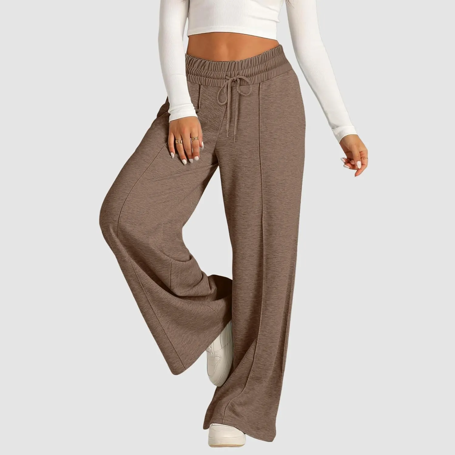 Oversized Wide Leg Sweatpants Women Elastic Drawstring Baggy Straight Leg Open Bottom Lounge Comfy Joggers Trousers