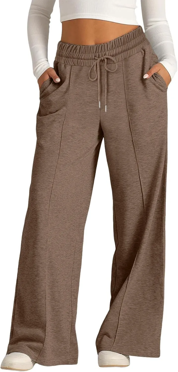 Oversized Wide Leg Sweatpants Women Elastic Drawstring Baggy Straight Leg Open Bottom Lounge Comfy Joggers Trousers