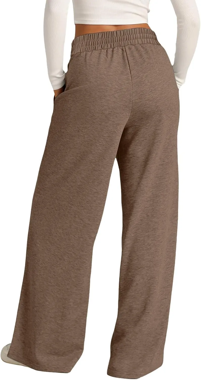 Oversized Wide Leg Sweatpants Women Elastic Drawstring Baggy Straight Leg Open Bottom Lounge Comfy Joggers Trousers