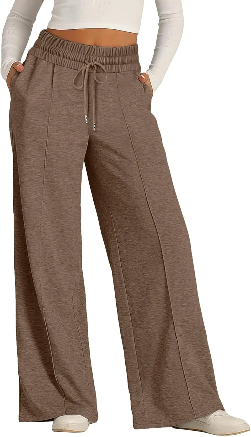 Oversized Wide Leg Sweatpants Women Elastic Drawstring Baggy Straight Leg Open Bottom Lounge Comfy Joggers Trousers
