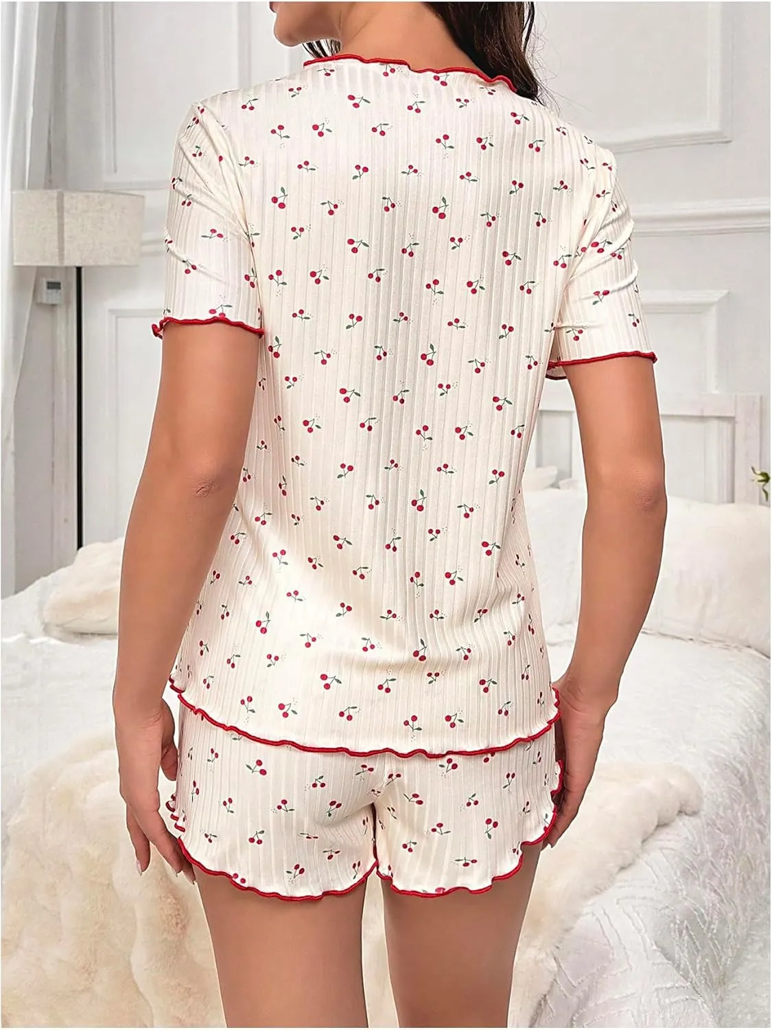 OYOANGLE Women's Maternity 2 Piece Pajama Set Pj Sets Loungewear Nursing Printed Knitted T Shirt and Shorts