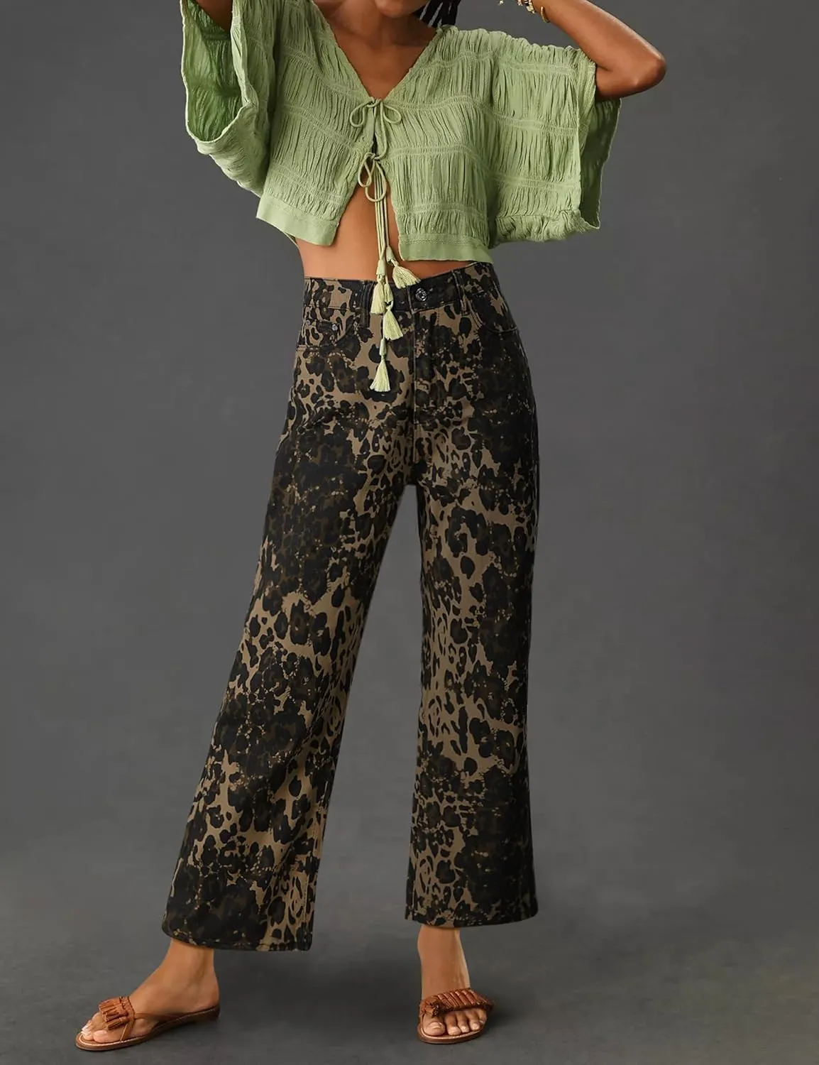 PHISOCKAT Wide Leg Jeans Woman High Waisted Jeans for Women Straight Leg Baggy Denim Cropped Jeans for Women Y2K