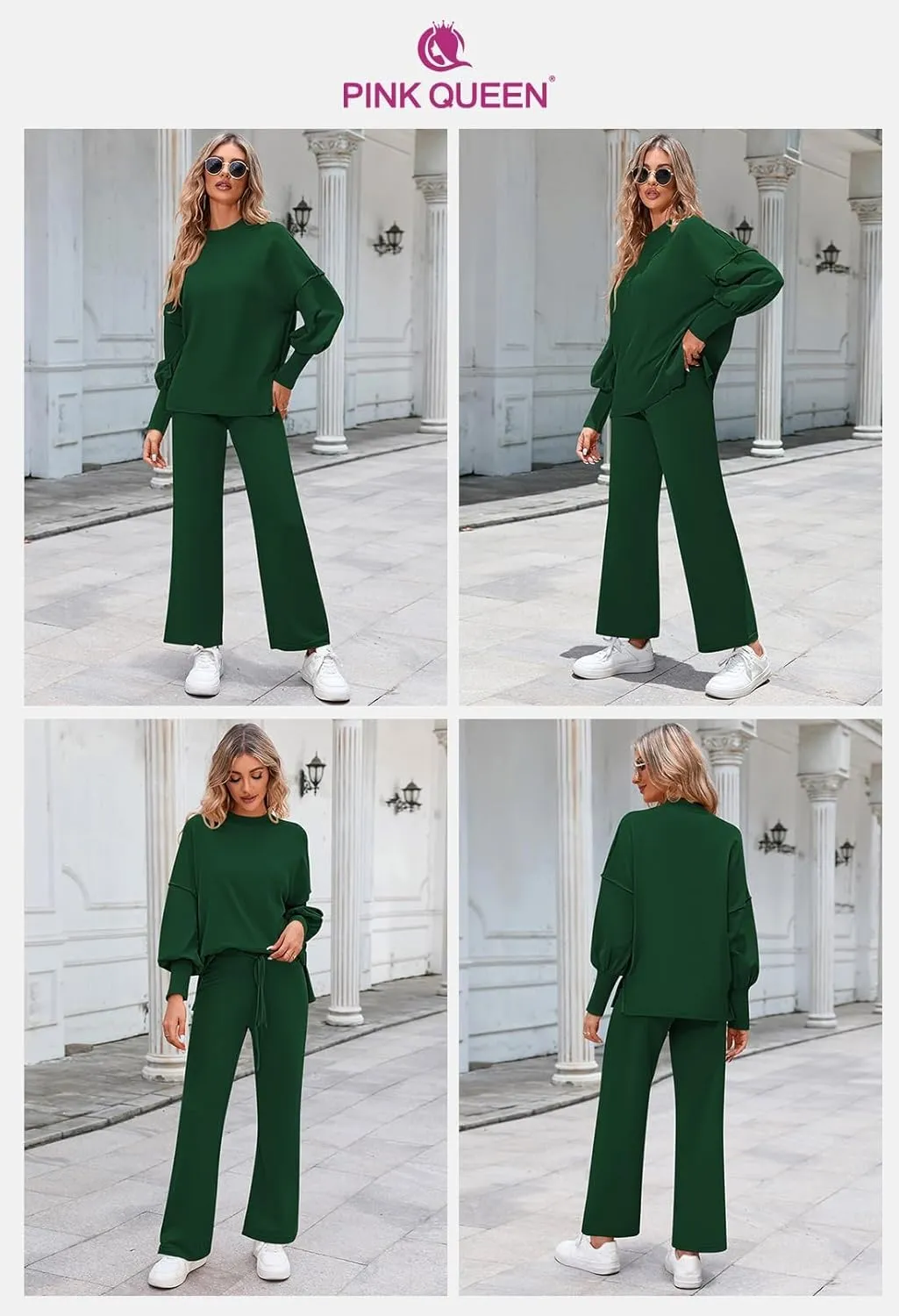 Pink Queen Women's 2 Piece Outfits Sweater Sets Knit Pullover Tops And Wide Leg Pants Loose Tracksuit Lounge Set