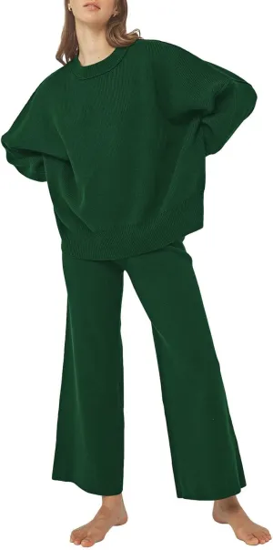 Pink Queen Women's 2 Piece Outfits Sweater Sets Knit Pullover Tops And Wide Leg Pants Loose Tracksuit Lounge Set