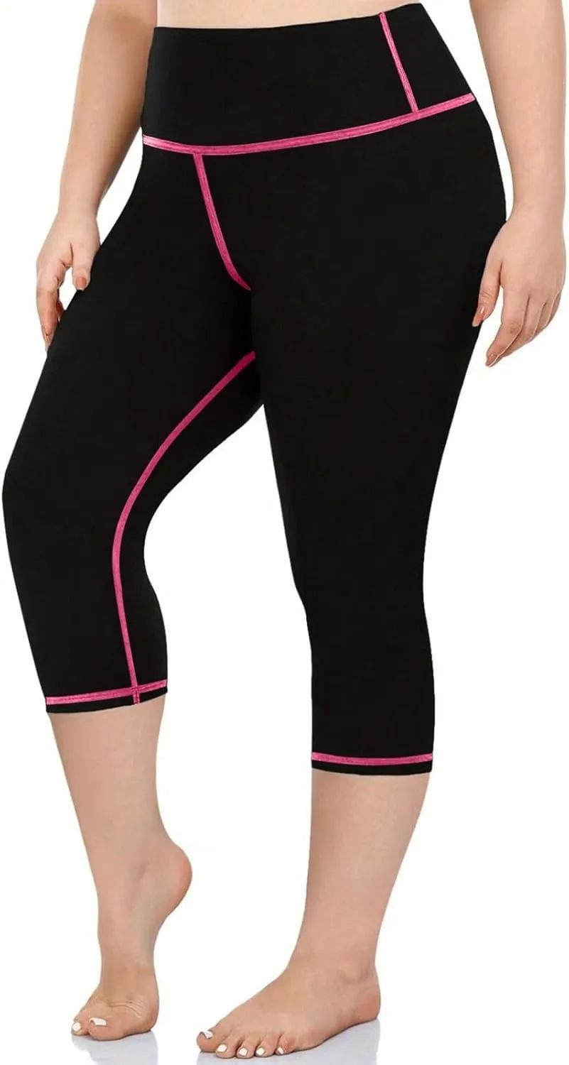 Plus Size Capri Leggings for Curvy Women Stretchy XL-5XL Tummy Control High Waist Workout Yoga Pants Running Shorts