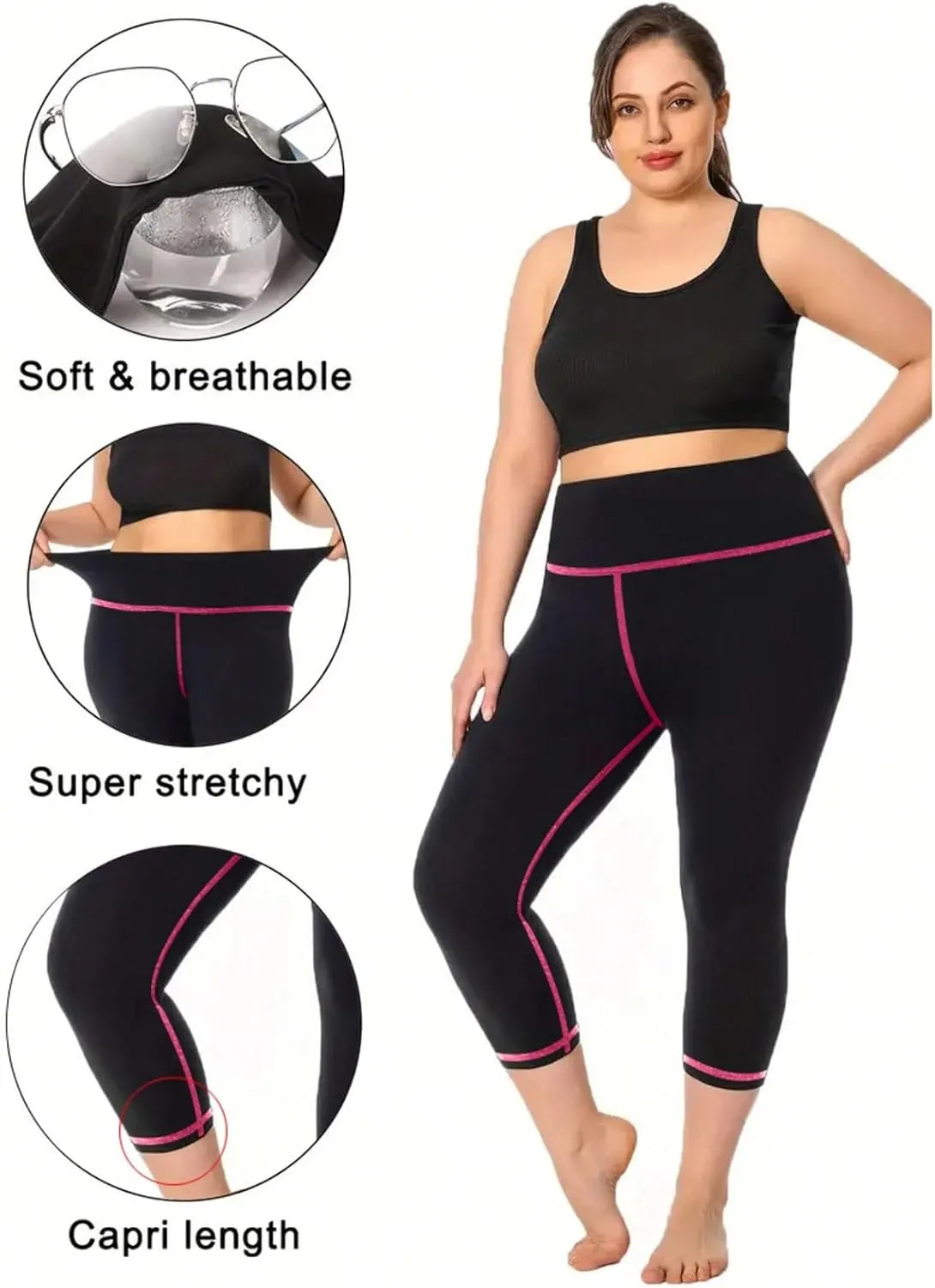 Plus Size Capri Leggings for Curvy Women Stretchy XL-5XL Tummy Control High Waist Workout Yoga Pants Running Shorts