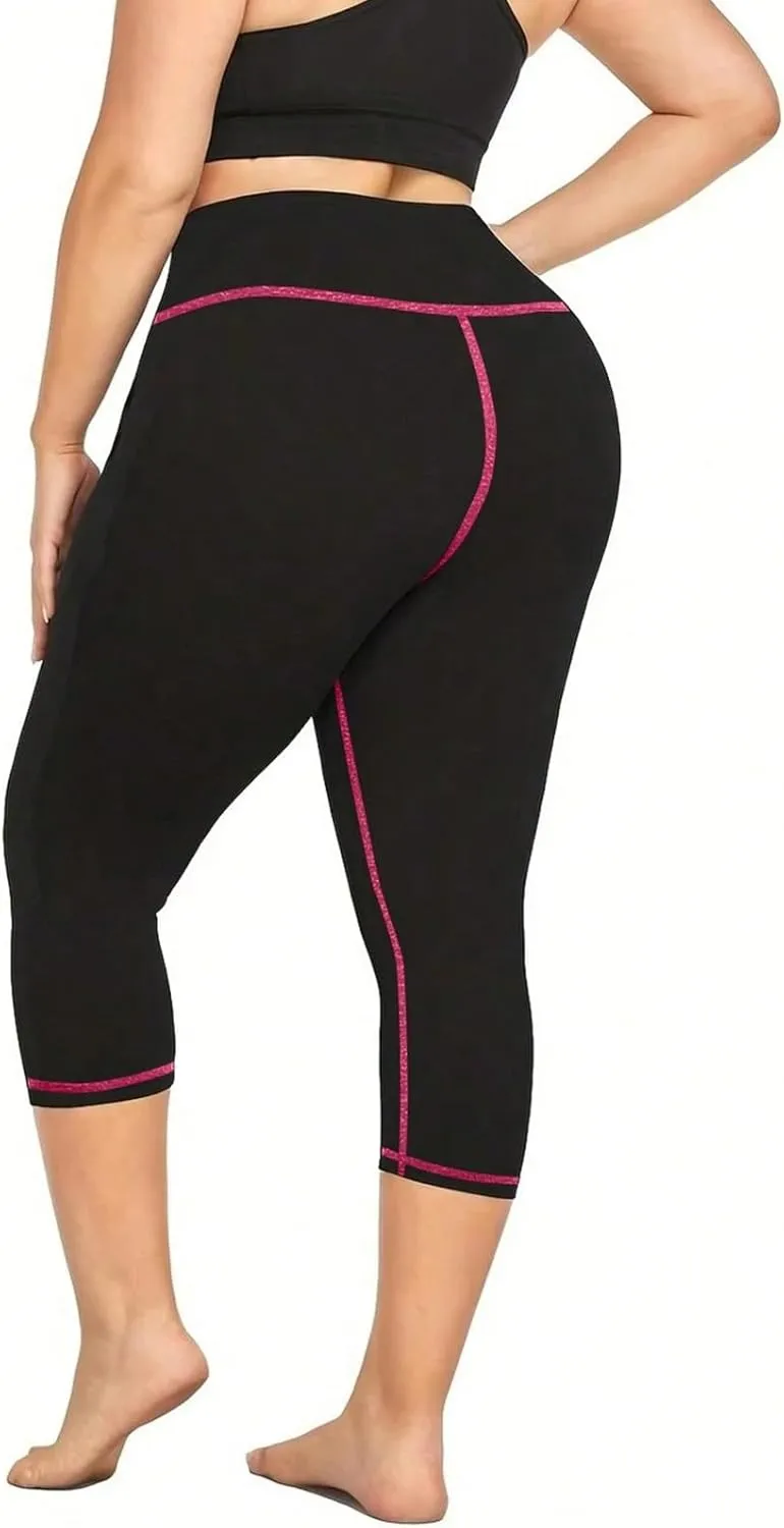 Plus Size Capri Leggings for Curvy Women Stretchy XL-5XL Tummy Control High Waist Workout Yoga Pants Running Shorts