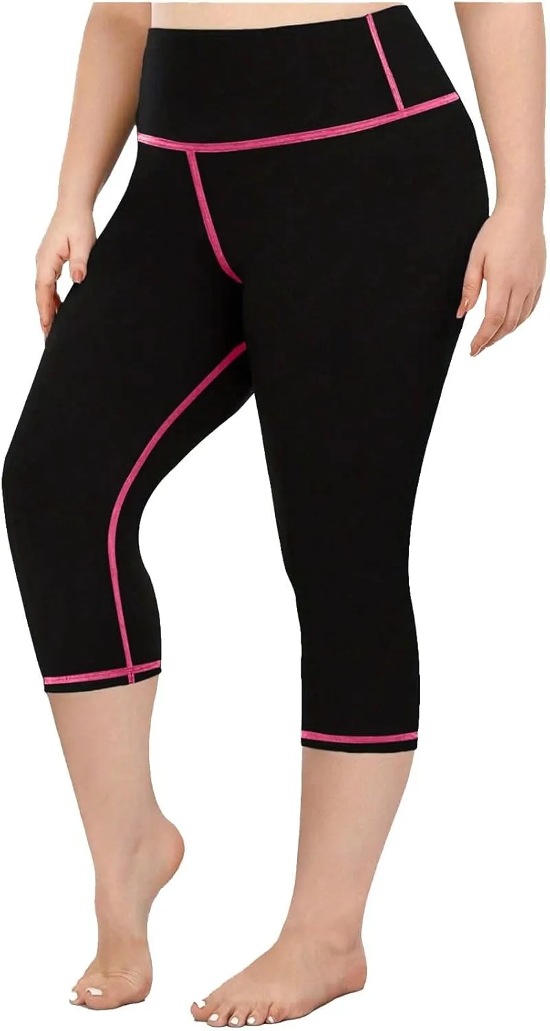 Plus Size Capri Leggings for Curvy Women Stretchy XL-5XL Tummy Control High Waist Workout Yoga Pants Running Shorts