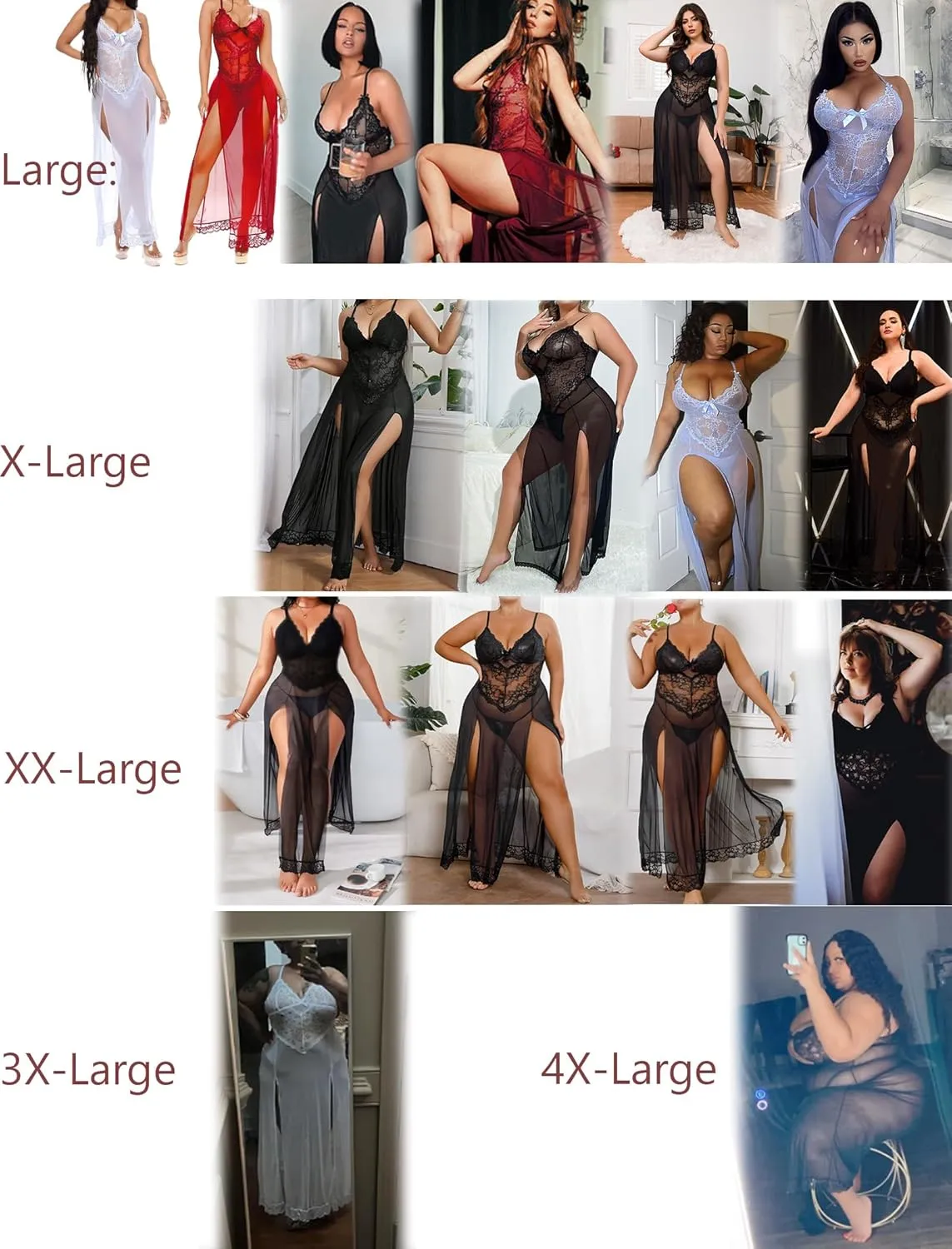 Plus Size Lingerie For Women Babydoll Sexy Mesh Maxi Nightdress Exotic Sleepwear Side Slits