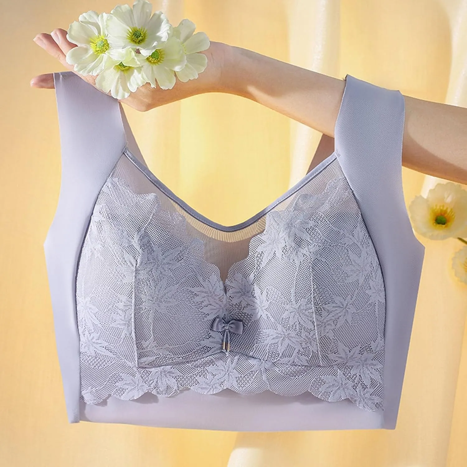 Push Up Bras for Woman Lace Mesh Breathable Bra Plus Size Wireless Padded Underwear No Underwire Bralette Bra