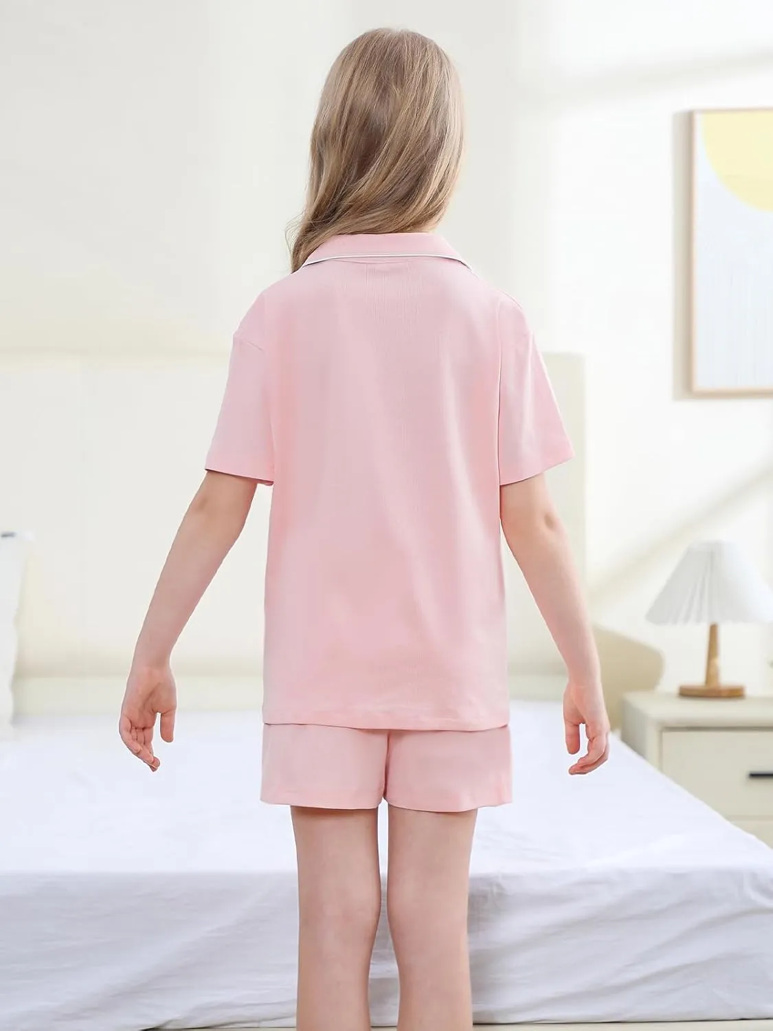 QZH.DUAO Girls Pajamas Set 100% Cotton PJ Set Button-Down Short Sleeve Sleepwear for Ages 5-14