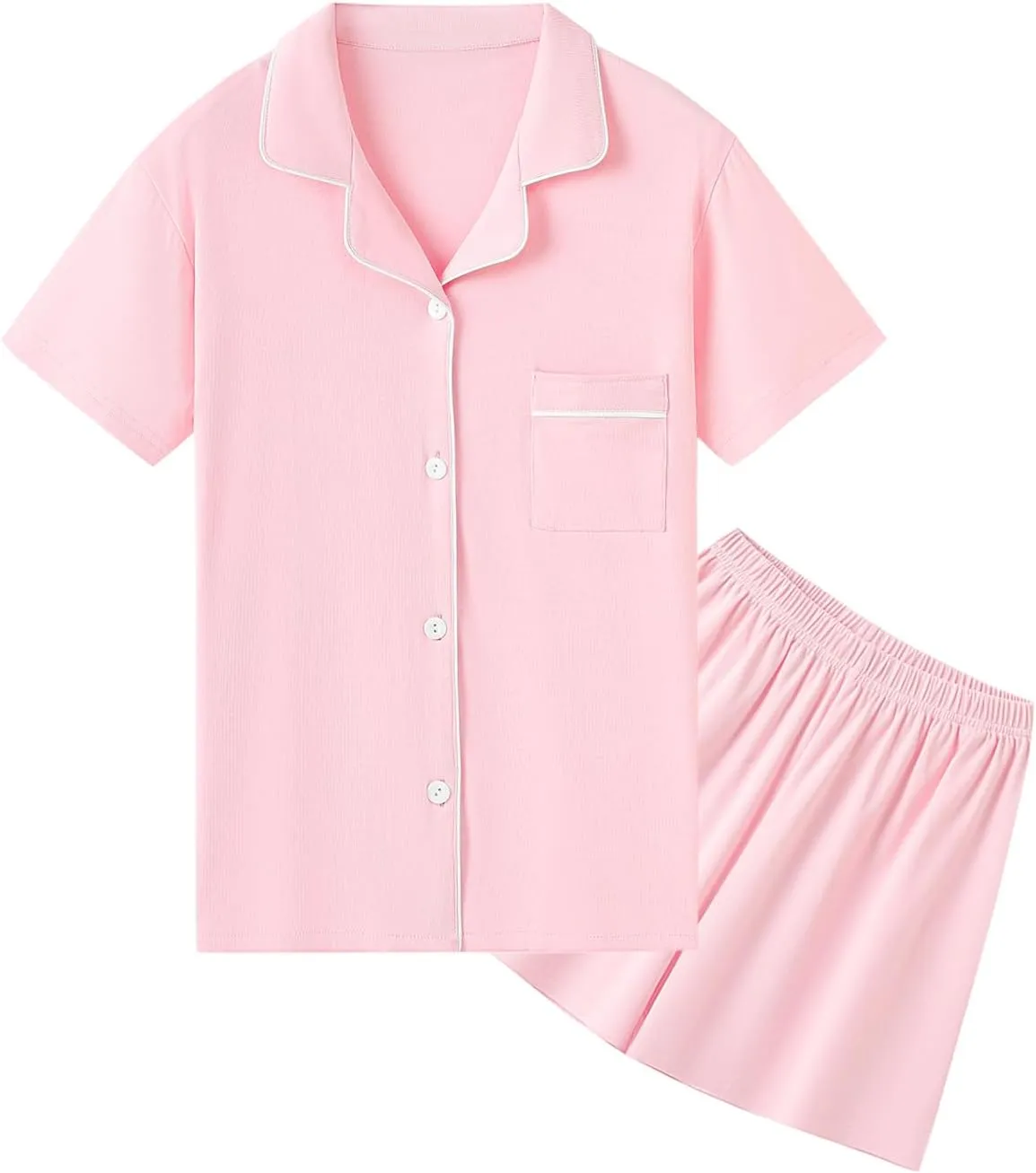 QZH.DUAO Girls Pajamas Set 100% Cotton PJ Set Button-Down Short Sleeve Sleepwear for Ages 5-14