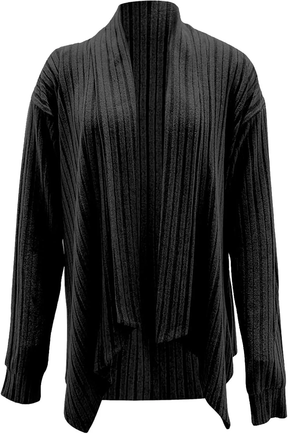 Ribbed Cardigan Women Dressy Irregular Hem Long Sleeve Striped Knit Sweater Open Front Loose Outerwear Loungewear