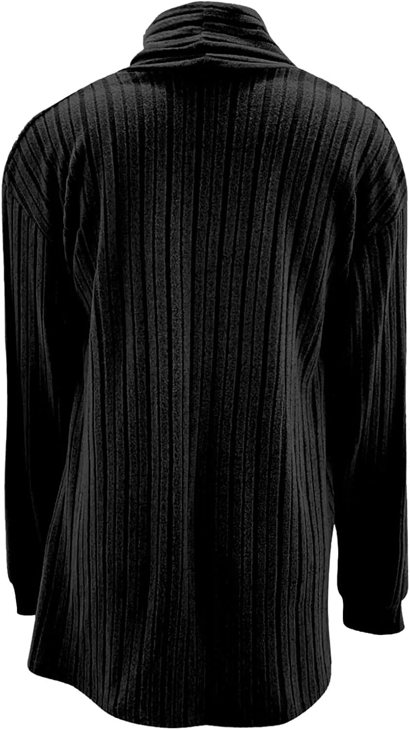 Ribbed Cardigan Women Dressy Irregular Hem Long Sleeve Striped Knit Sweater Open Front Loose Outerwear Loungewear