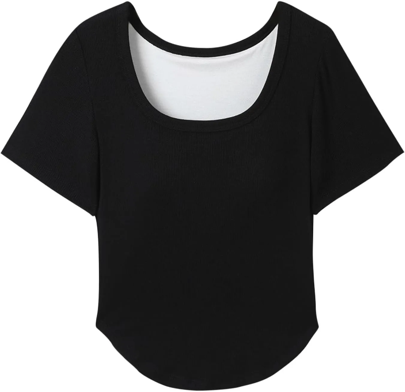 Ribbed Workout Crop Tops with Built in Bra Women's Casual Slim Fitness Short Sleeve Yoga Shirts U Neck Athletic Tees