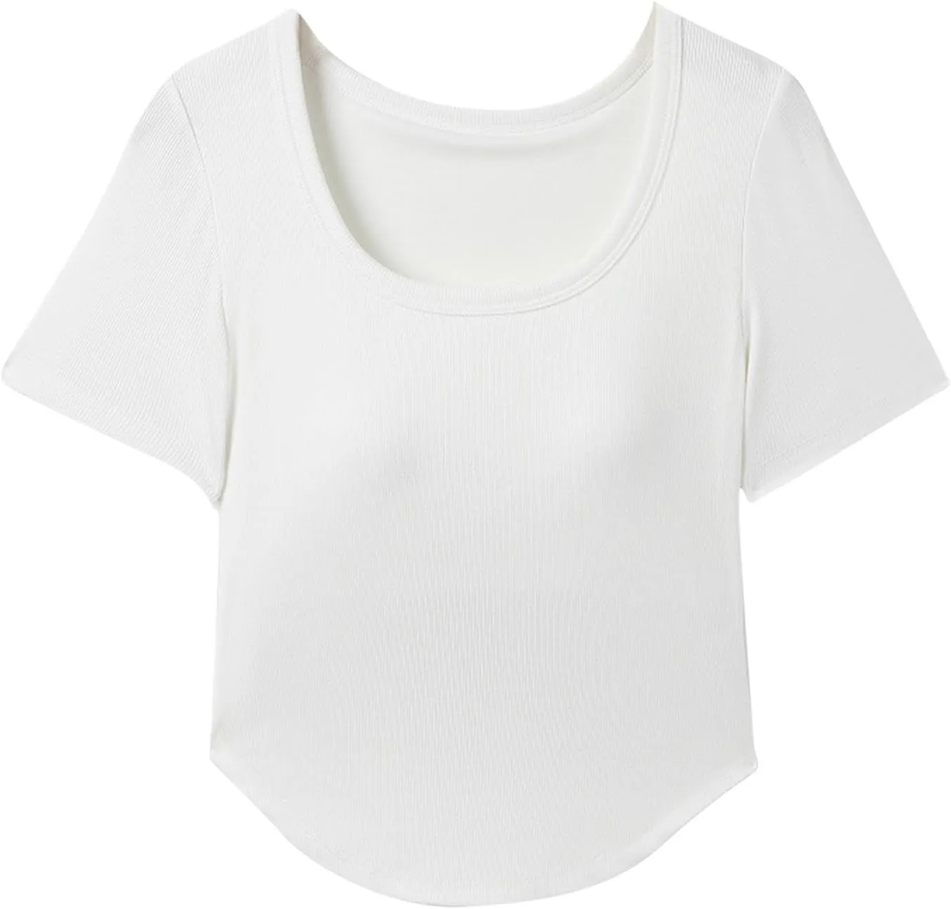 Ribbed Workout Crop Tops with Built in Bra Women's Casual Slim Fitness Short Sleeve Yoga Shirts U Neck Athletic Tees
