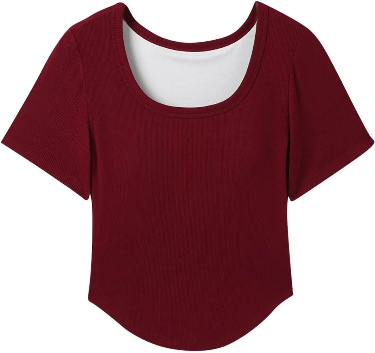 Ribbed Workout Crop Tops with Built in Bra Women's Casual Slim Fitness Short Sleeve Yoga Shirts U Neck Athletic Tees