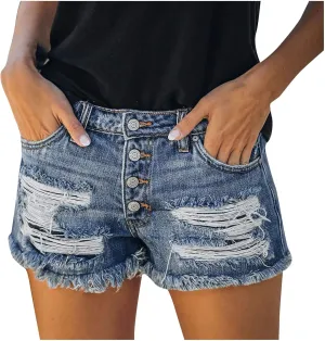 Ripped Jean Shorts Womens High Waisted Summer Casual Frayed Raw Hem Distressed Denim Short Comfy Pull On Hot Shorts